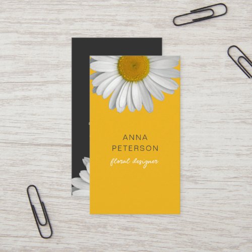 Modern Elegant Minimal Daisy Flower Yellow Black Business Card