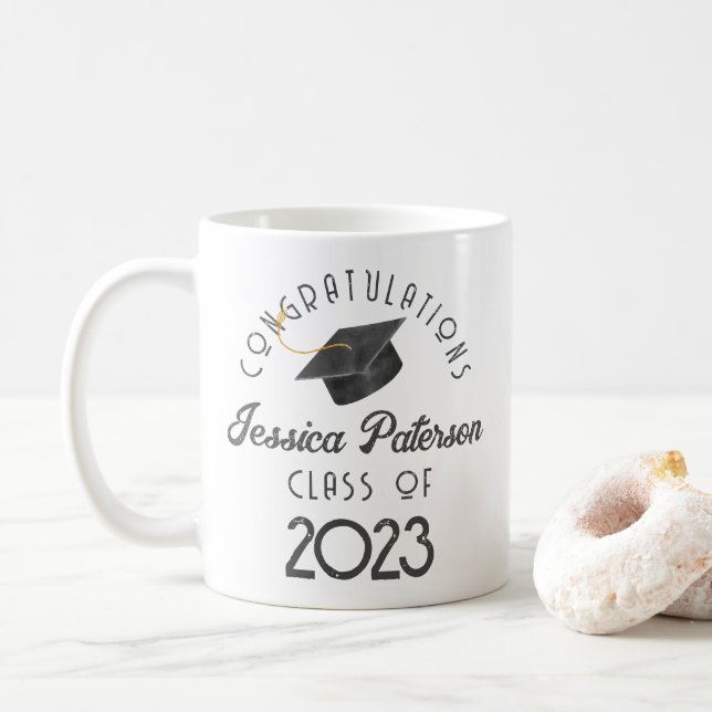 Modern Elegant Minimal Dark Gray Graduation Photo Coffee Mug (With Donut)
