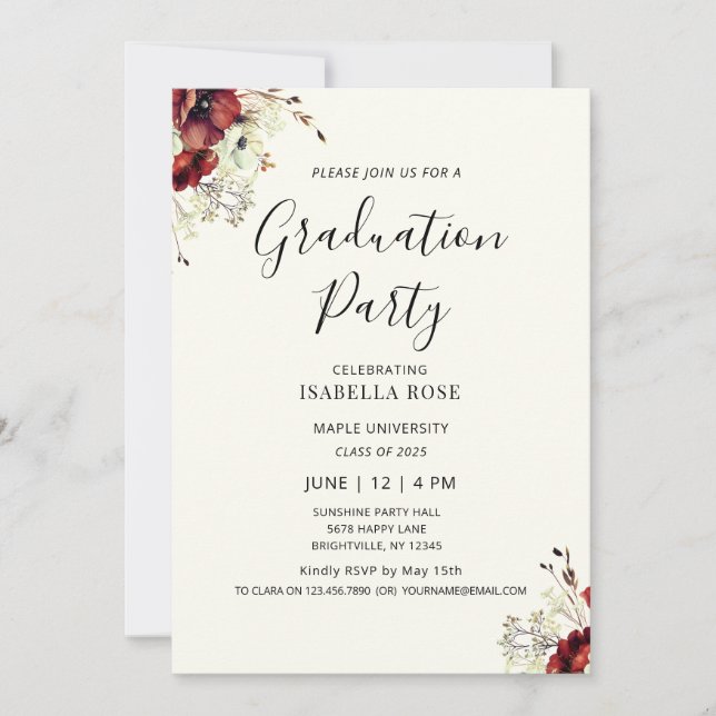Modern Elegant Minimal Floral Graduation Party Invitation (Front)