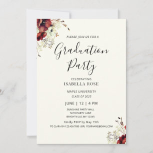 Modern Elegant Minimal Floral Graduation Party Invitation