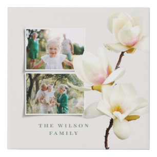 Modern elegant minimal floral magnolia photo faux canvas print