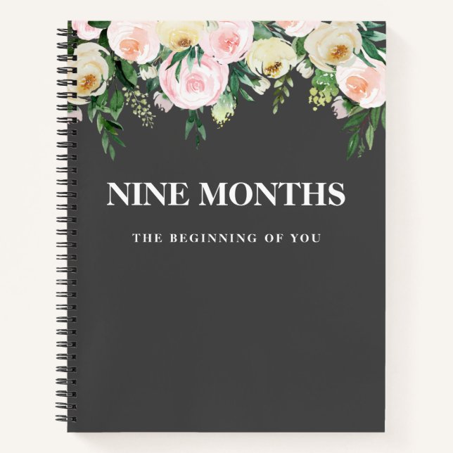 Modern Elegant Minimal Flowers Pregnancy Gift Notebook (Front)