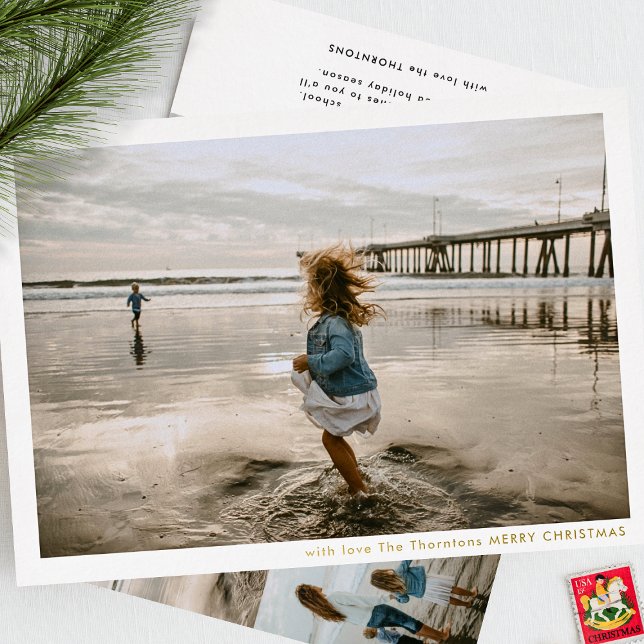 Modern Elegant Minimal Frame MERRY CHRISTMAS Photo Foil Holiday Card (Creator Uploaded)