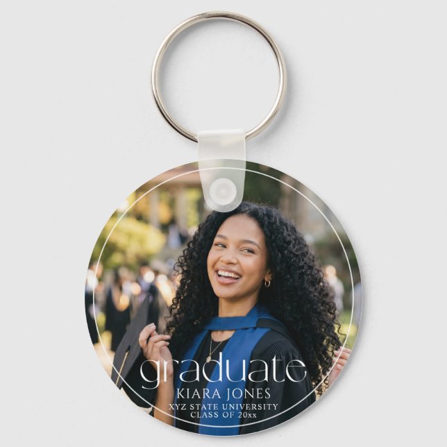 Modern Elegant Minimal Photo Graduation Keepsake Keychain (Front)