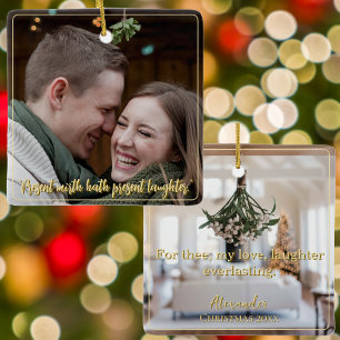 Modern Elegant Minimal Script Quote Mistletoe Gold Ceramic Ornament