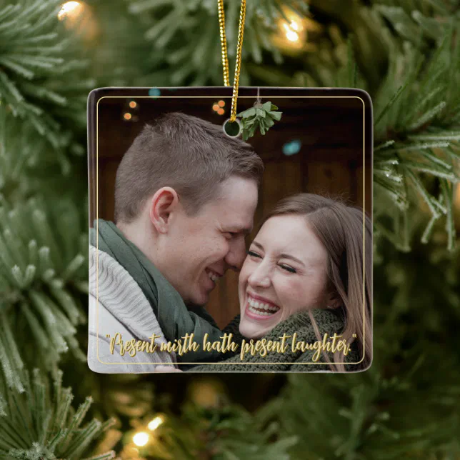 Modern Elegant Minimal Script Quote Mistletoe Gold Ceramic Ornament – Holiday Ornament