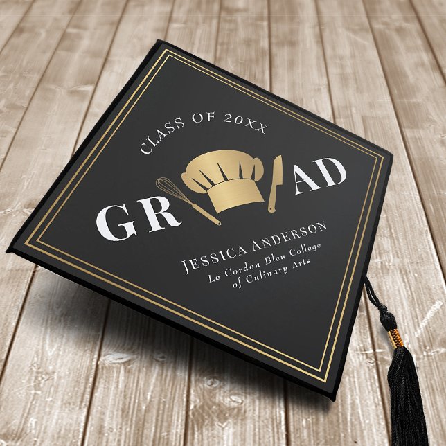 Modern Elegant Minimal Simple Culinary School Graduation Cap Topper (Creator Uploaded)