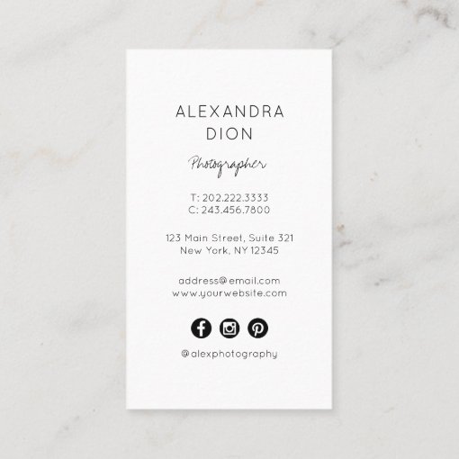 Modern elegant minimal & simple photography business card | Zazzle