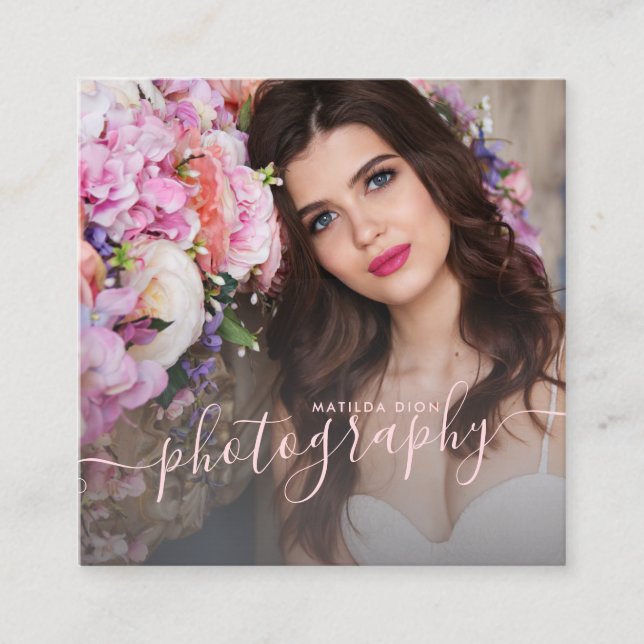 Modern elegant minimal & simple photography square business card (Front)