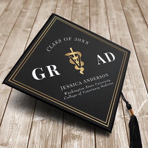 Modern Elegant Minimal Simple Veterinary School Graduation Cap Topper