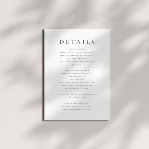 Modern Elegant Minimal Wedding Details Enclosure Card