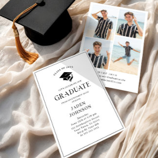 Modern Elegant Minimalist 4 PHOTO Graduation Party Invitation