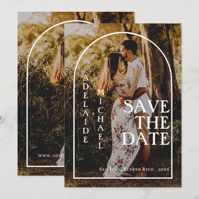 Modern Elegant Minimalist Arch Photo Save the Date Invitation (Front/Back)