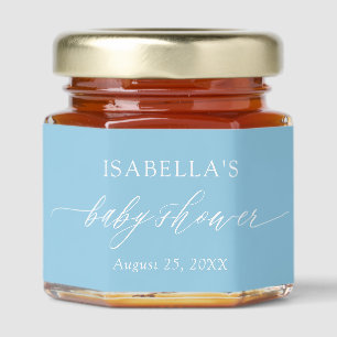 Modern Elegant Minimalist Baby Blue Baby Shower Honey Jar Favors