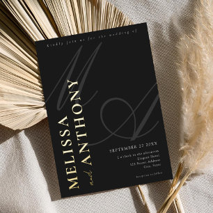 Modern Elegant Minimalist Black and Gold Wedding Foil Invitation