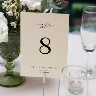 Modern elegant minimalist black and ivory wedding table number