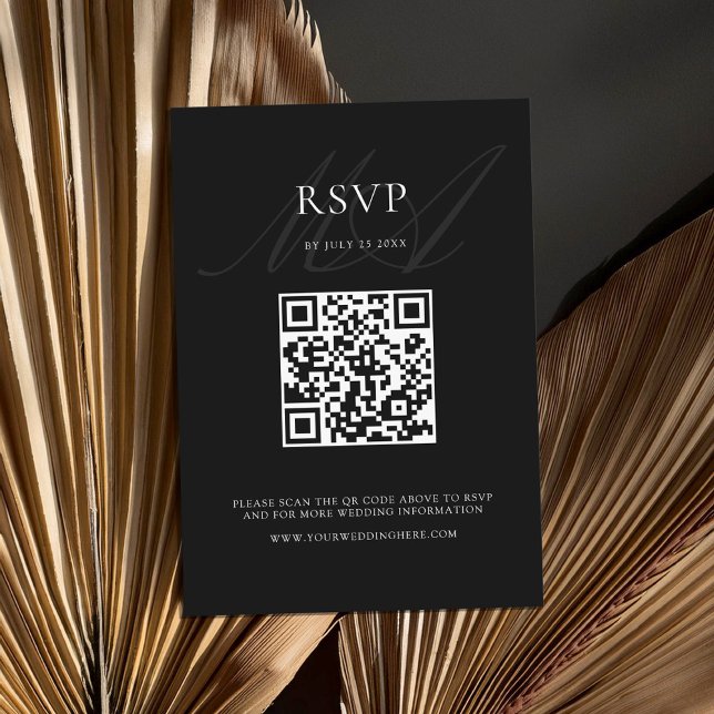 Modern Elegant Minimalist Black and White Wedding RSVP Card (Creator Uploaded)