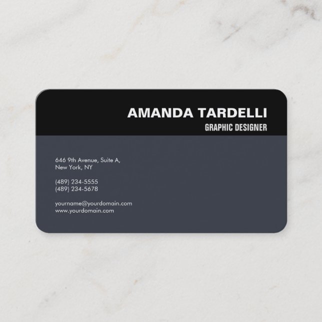 Modern Elegant Minimalist Black Blue Grey Business Card (Front)