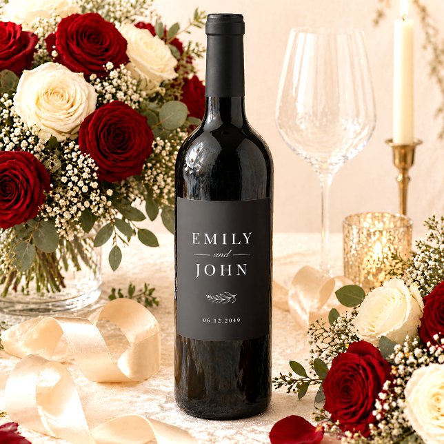 Modern Elegant Minimalist Black & White Wedding Wine Label (Creator Uploaded)