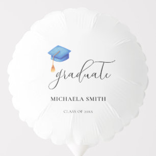 Modern Elegant Minimalist Blue Graduation Cap Balloon