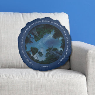 Modern Elegant Minimalist Blue Quote Round Pillow