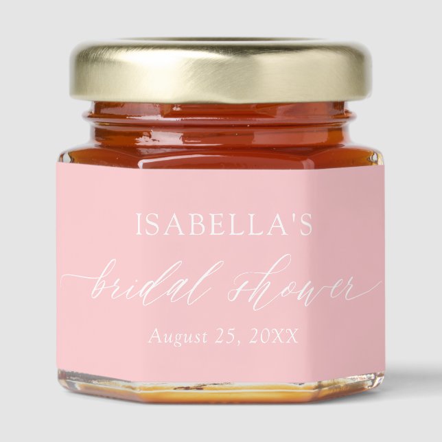 Modern Elegant Minimalist Blush Pink Bridal Shower Honey Jar Favors (Front)