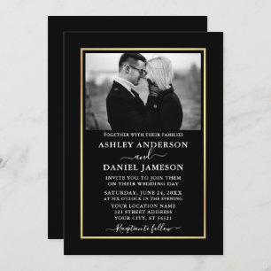 Modern Elegant Minimalist BW Photo Wedding Invitation