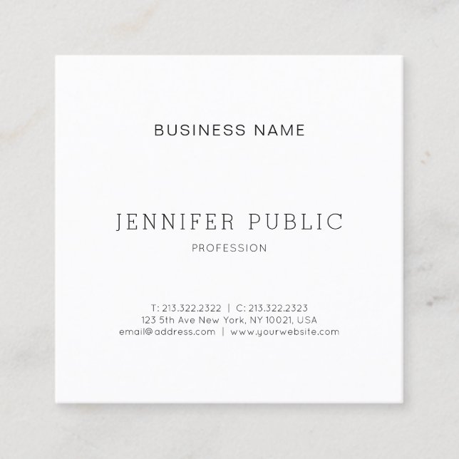 Modern Elegant Minimalist Design Professional Square Business Card (Front)