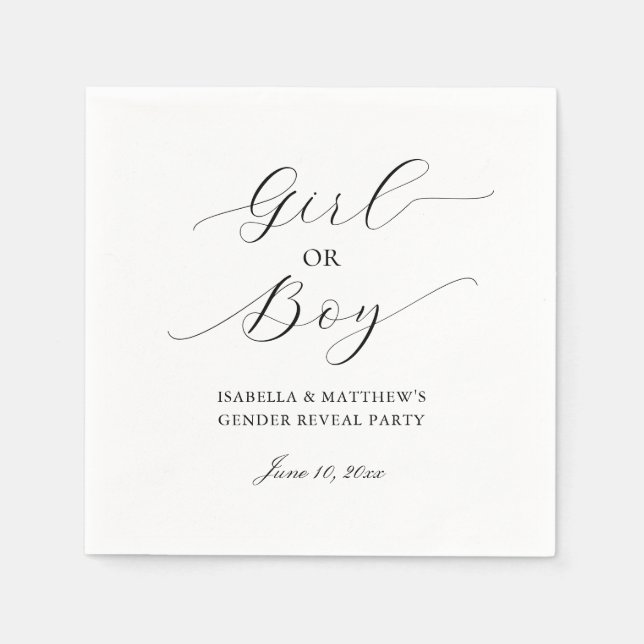 Modern Elegant Minimalist Gender Reveal Party Napkins (Front)