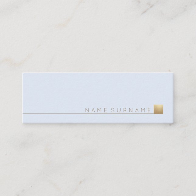 Modern Elegant Minimalist Gold Accent Pastel Blue Mini Business Card (Front)