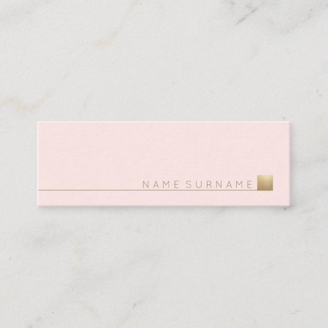 Modern Elegant Minimalist Gold Accent Pastel Pink Mini Business Card (Front)