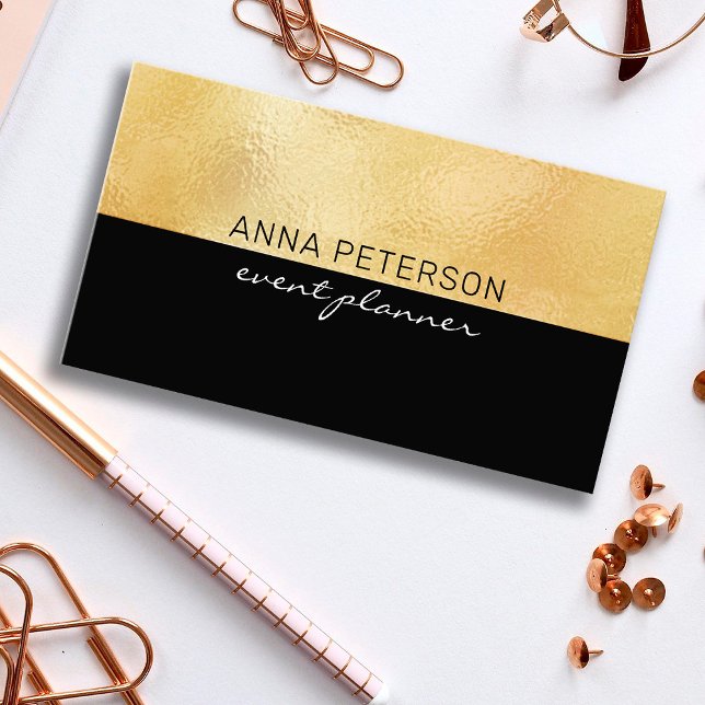Modern Elegant Minimalist Gold Foil Black Business Card (Creator Uploaded)