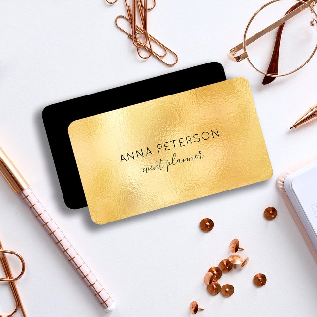 Modern Elegant Minimalist Gold Foil Black Business Card (Creator Uploaded)