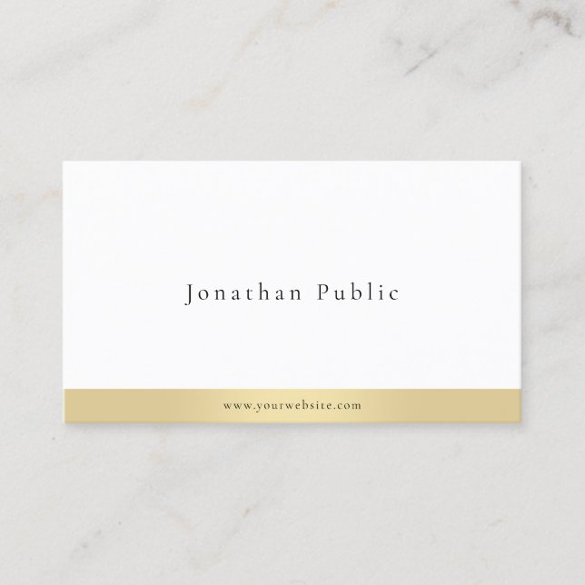Modern Elegant Minimalist Gold White Professional Business Card (Front)
