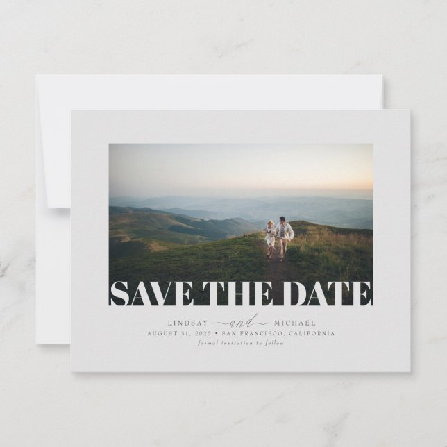 Modern Elegant Minimalist Grey Save the Date Photo (Front)
