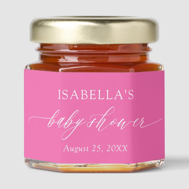 Modern Elegant Minimalist Hot Pink Baby Shower Honey Jar Favors (Front)