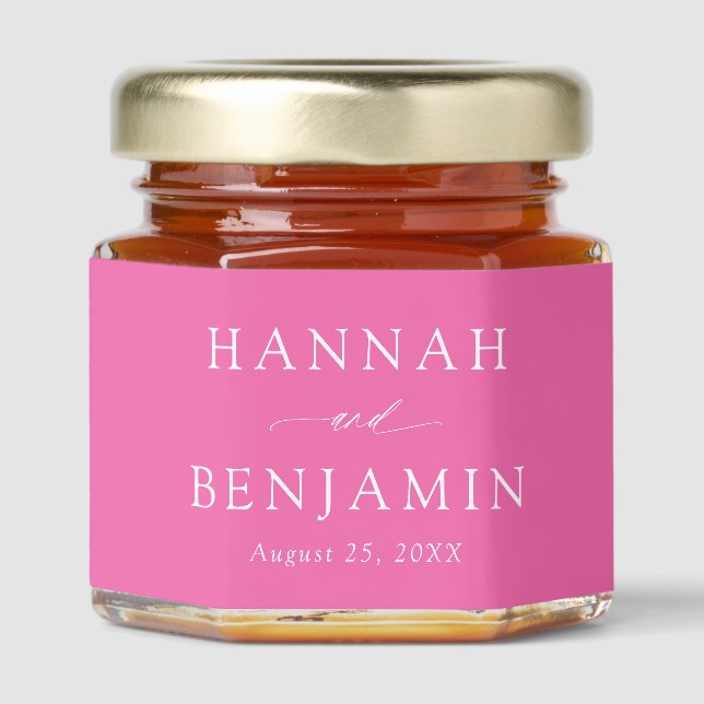 Modern Elegant Minimalist Hot Pink Wedding Honey Jar Favors (Front)