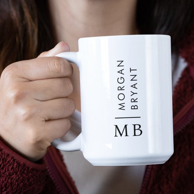 Modern Elegant Minimalist Monogram Black and White Two-Tone Coffee Mug (Creator Uploaded)