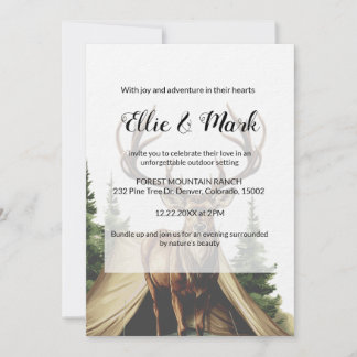 Modern Elegant Minimalist Mountain Deer Wedding Invitation