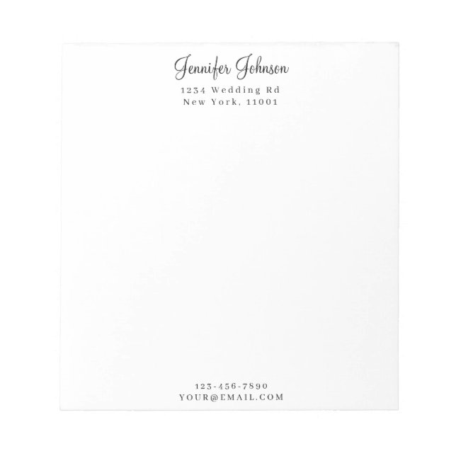 Modern Elegant Minimalist Personalized  Notepad (Front)
