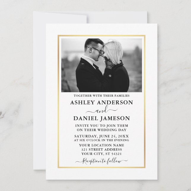 Modern Elegant Minimalist Photo BW Wedding Invitation (Front)