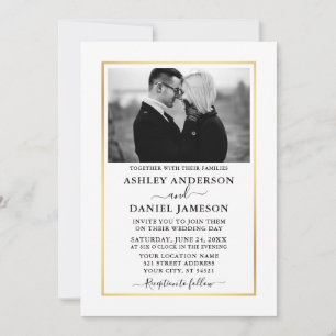 Modern Elegant Minimalist Photo BW Wedding Invitation