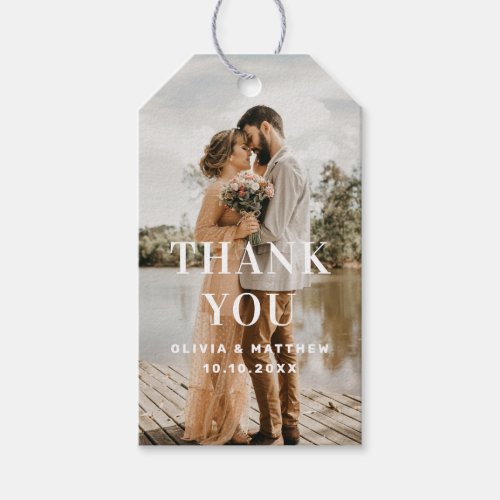 Modern elegant minimalist photo wedding thank you gift tags