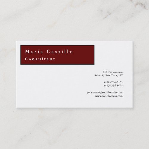 Modern Elegant Minimalist Plain Dark Red White Business Card