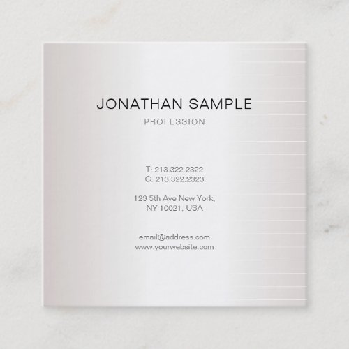 Modern Elegant Minimalist Plain Faux Silver Glam Square Business Card