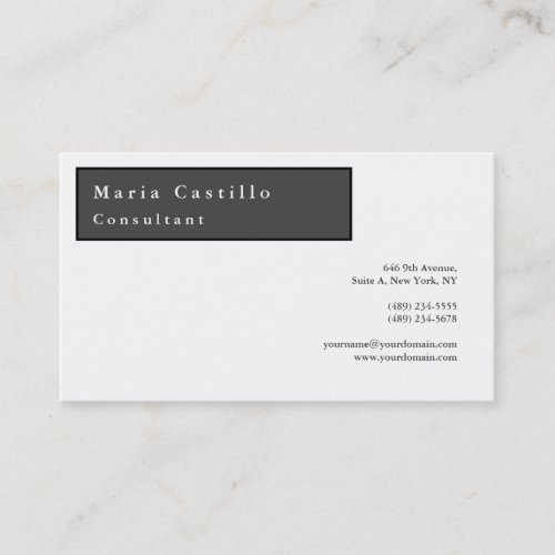 Modern Elegant Minimalist Plain Grey White Business Card