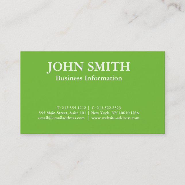 Modern Elegant Minimalist Professional Lime Green Business Card (Front)