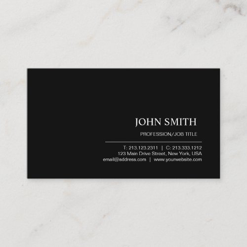 Modern Elegant Minimalist Professional Plain Black Business Card