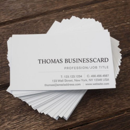 Modern Elegant Minimalist Professional Plain White Business Card