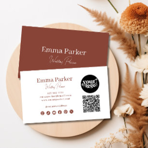 Modern Elegant Minimalist QR Code Terracotta Business Card